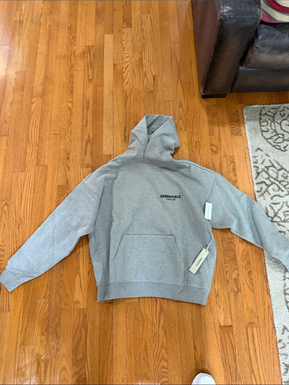 ESSENTIALS Grey Hooded Pullover Sweatshirt